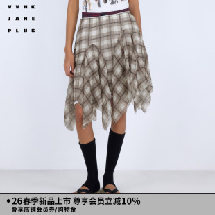 新款 PLUS2026春季 不规则下摆格纹半身裙女J610775013B JANE VVNK