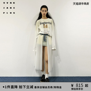 复古法棍印花长袖 VVNK 新款 PLUS2025春季 T恤女J510557301B JANE