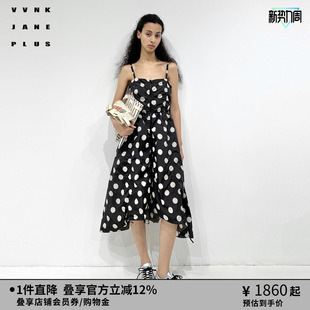 PLUS夏季 JANE VVNK 波点印花吊带连衣裙女 尼龙塔夫绸