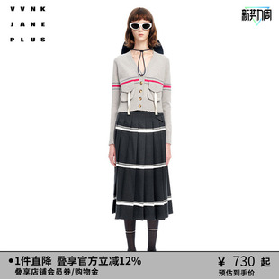 新品 PLUS春季 羊毛混纺学院感百褶半身裙女J310750009A JANE VVNK
