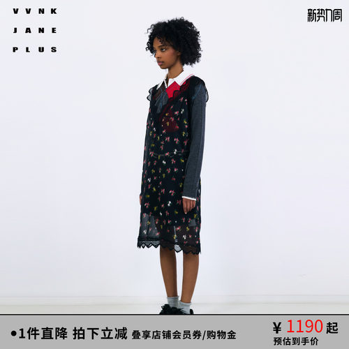 VVNKJANEPLUS蕾丝印花连衣裙