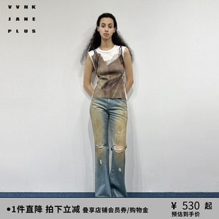 VVNK JANE PLUS夏季复古镂空圆领无袖T恤女J520577308E