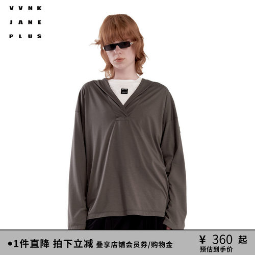 连帽V领长袖T恤VVNKJANEPLUS