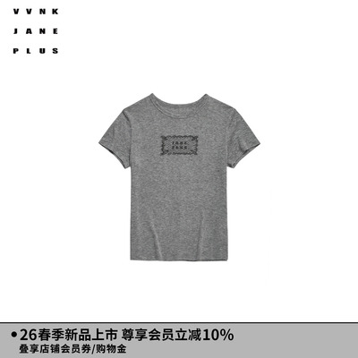 VVNK JANE PLUS2026春季新款蕾丝印花正肩T恤女J610555311A