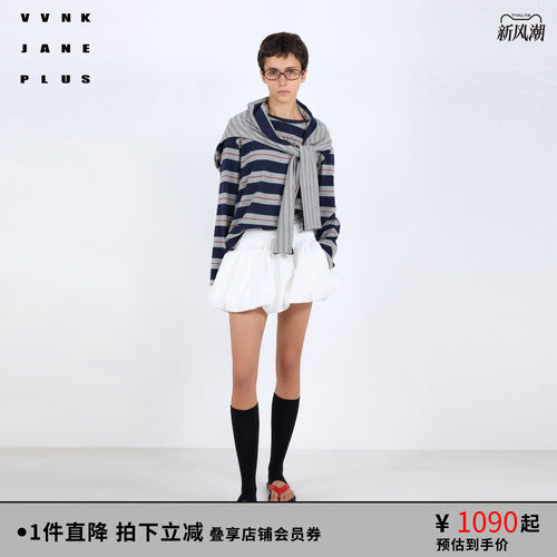 VVNK JANE PLUS2026春季新款假两件条纹长袖T恤女J614062339A