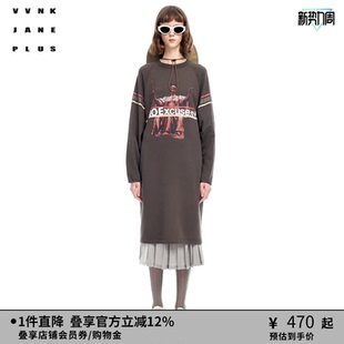 新品 PLUS春季 圆领印花海军风卫衣连衣裙女J310653306B JANE VVNK