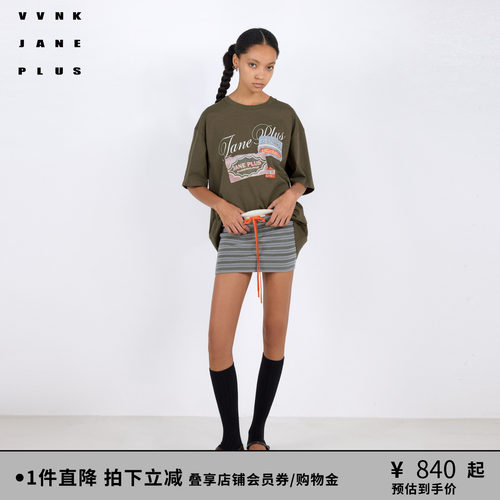 VVNK JANE PLUS2026春季新款复古印花廓形T恤女J620553333D