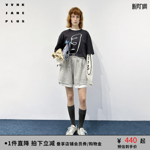 VVNK JANE PLUS夏季法棍印花宽松短袖T恤女J520569370C