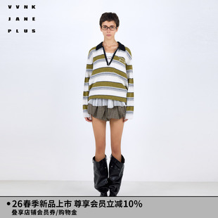 Polo领条纹针织衫 VVNK 新款 PLUS2026春季 女J610103613A JANE