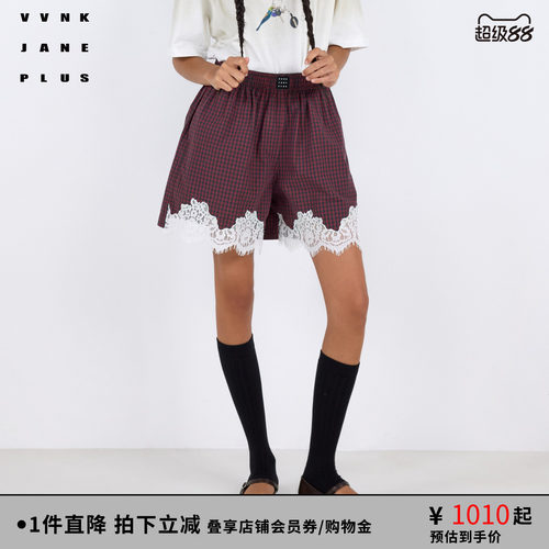 VVNK JANE PLUS2026春季新款蕾丝拼接格纹短裤女J610850003A