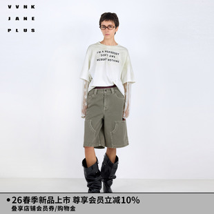 假两件长袖 VVNK 新款 PLUS2026春季 蕾丝字母T恤女J610562301A JANE