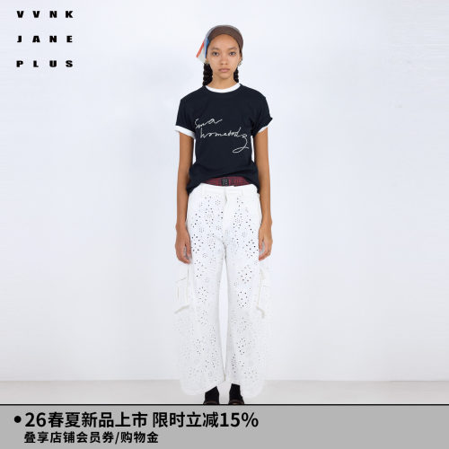 VVNK JANE PLUS2026春季新款正肩绣花T恤女J620582374D