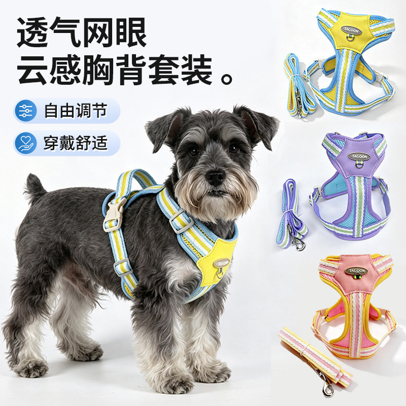 品质宠物胸背带彩色织带透气网眼狗牵引绳大小犬通用工厂定制