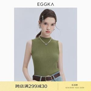 EGGKA 半高领针织无袖背心春季韩版修身显瘦简约百搭气质打底上衣