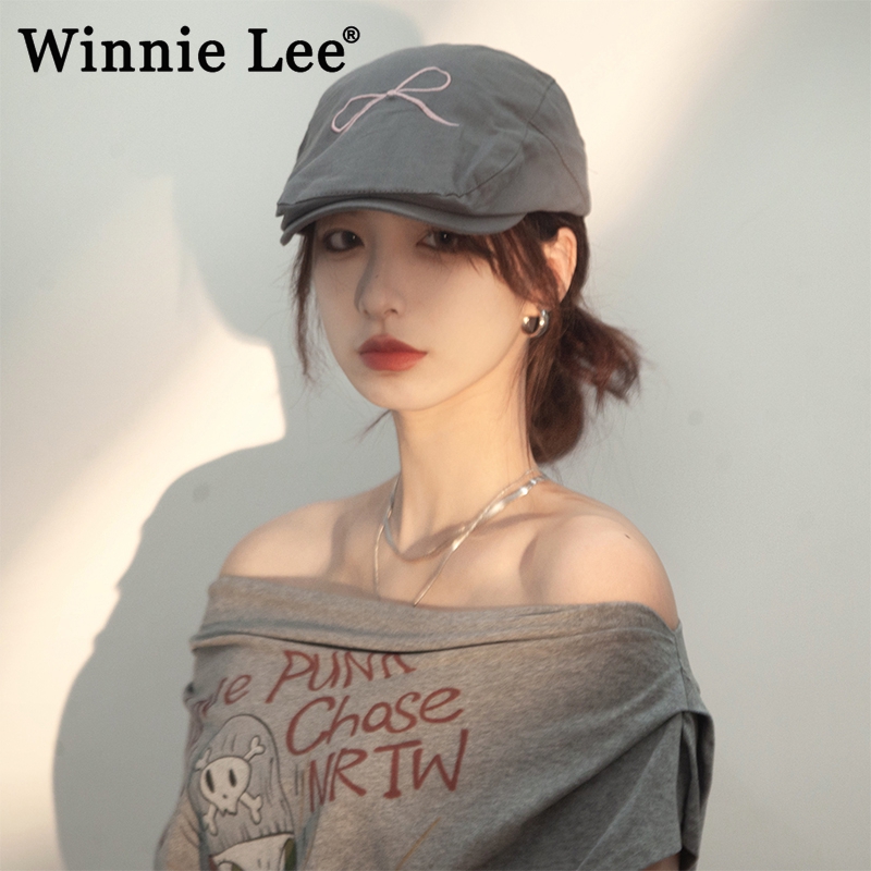 Winnie Lee日本设计师联名款反戴贝雷帽子蝴蝶结鸭舌帽复古前进帽