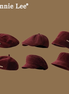 Winnie Lee日本设计师联名款红色贝雷帽子冬复古麂皮绒八角渔夫帽