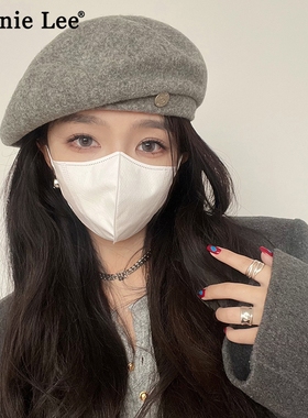 Winnie Lee日本设计师联名款羊毛呢大头围贝雷帽女冬季保暖画家帽