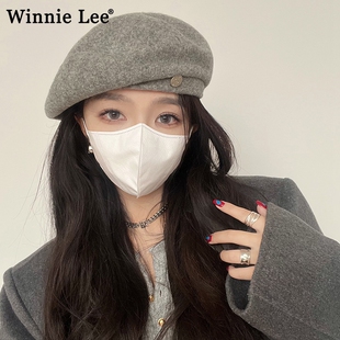 Winnie Lee日本设计师联名款羊毛呢大头围贝雷帽女冬季保暖画家帽