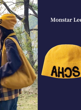 Monstar Lee日本设计师联名款针织帽子女冬保暖毛线帽堆堆包头帽