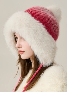 FaceLee日本设计师联名款雷锋帽女冬季加绒针织毛线保暖护耳帽子