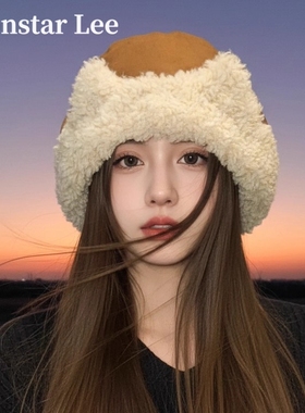 Monstar Lee日本设计师联名款羊羔毛渔夫帽子女冬季保暖护耳毛绒
