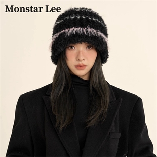 Monstar Lee日本设计师联名款堆堆帽子女针织冷帽冬季保暖毛绒帽