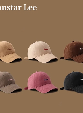 Monstar Lee日本设计师联名款鸭舌帽女款帽子大头围卡其色棒球帽
