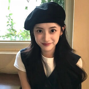 Monstar 黑色贝雷帽女冬毛呢帽子复古画家帽 Lee日本设计师联名款