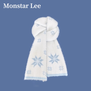 雪花围巾女秋冬保暖防寒围脖 秋冬季 Monstar Lee日本设计师联名款