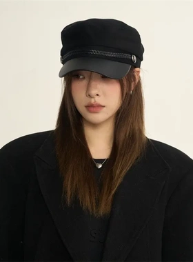 Monstar Lee日本设计师联名款贝雷帽子冬季pu皮报童帽春秋显脸小