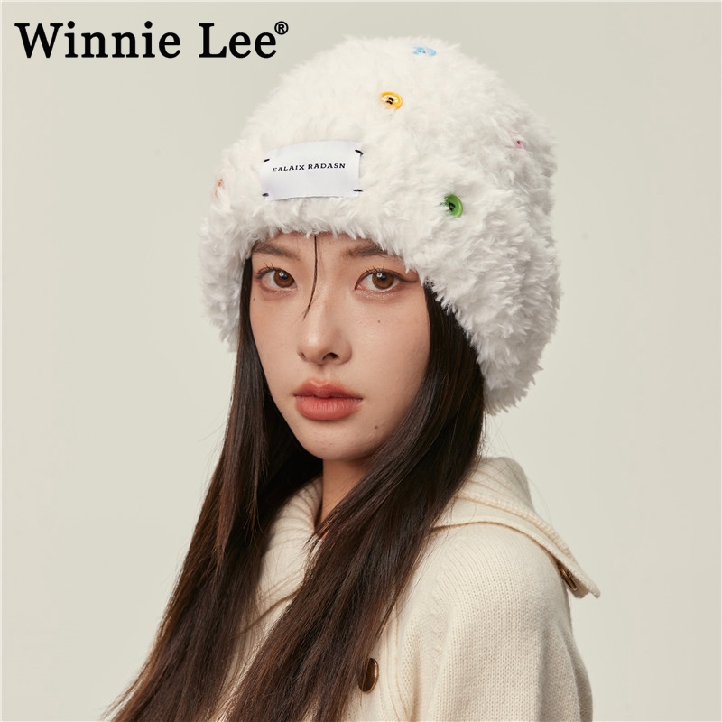 WinnieLee毛绒渔夫帽女冬季