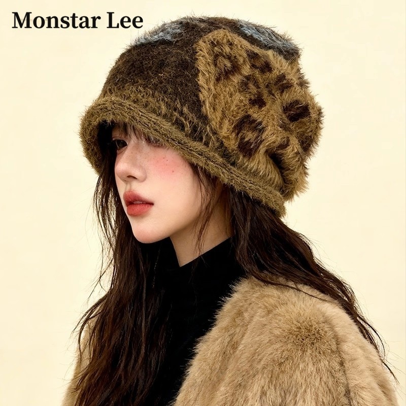 Monstar Lee日本设计师联名款豹纹羊毛针织帽女冬保暖毛线包头帽,服饰配件/皮带/帽子/围巾,帽子,淘宝优惠券,粉丝福利购,淘宝优惠卷