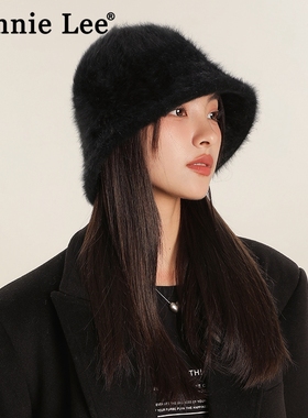 Winnie Lee日本设计师联名款帽子女冬季素颜毛绒兔毛水桶帽渔夫帽