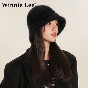 Winnie Lee日本设计师联名款帽子女冬季素颜毛绒兔毛水桶帽渔夫帽