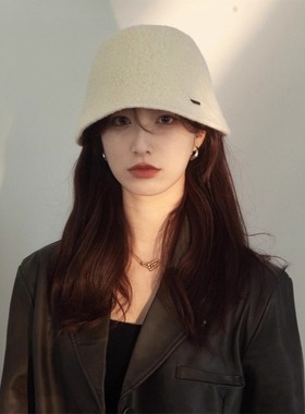 Monstar Lee日本设计师联名款冬季羊毛呢小标渔夫帽保暖水桶帽子