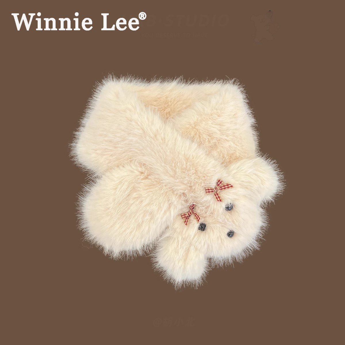 Winnie Lee日本设计师联名款可爱小狗交叉围巾女冬季保暖毛绒围脖,服饰配件/皮带/帽子/围巾,手帕,淘宝优惠券,粉丝福利购,淘宝优惠卷