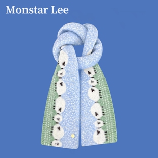 Monstar Lee日本设计师联名款可爱小羊提花针织围巾女冬保暖围脖