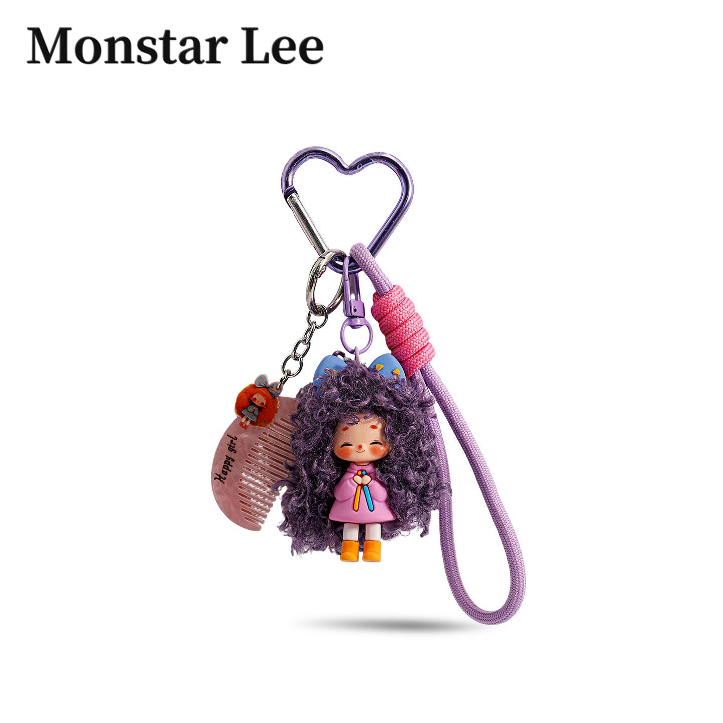 Monstar Lee日本设计师联名款可爱紫色卷发包挂件毛绒公仔小玩偶