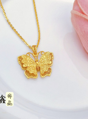 金店同款女士镂空花丝蝴蝶吊坠女古法锁骨链高保色送女友生日礼物