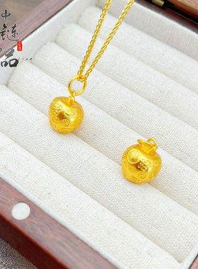 金店同款高保色古法沙金錾刻吉言苹果吊坠 铜镀金平安果挂坠