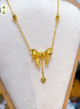 时尚新款沙金项链女款爱心蝴蝶结项链结婚高保色项链在逃公主饰品