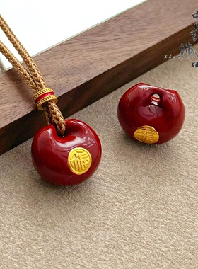 金店同款珐琅彩红色小金坨胖福吊坠 新中式国风胖福袋挂坠毛衣链