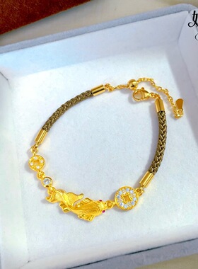 幸运小锦鲤金币手链女本命年福禄招财手绳秋冬时尚百搭新中式手串