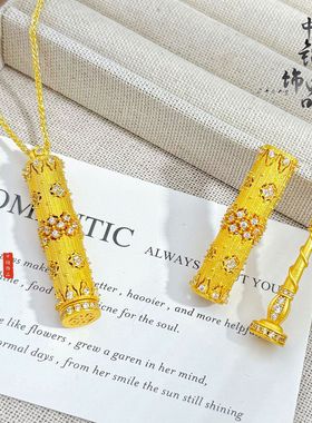爆款古法沙金镶钻拉丝金筒吊坠 轻奢高级魔法棒权杖项链项坠/吊坠
