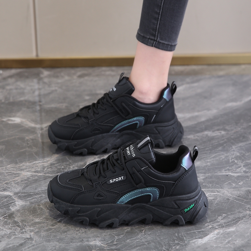 卡迪高真皮老爹鞋女皮面防水