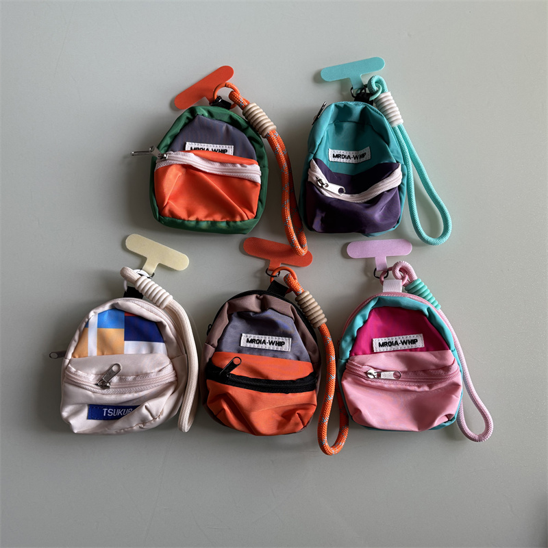 2025新款撞色迷你小书包创意钥匙扣儿童零钱包钥匙包学生背包礼品挂件手机挂绳收纳耳机数据线袋子手腕短绳女