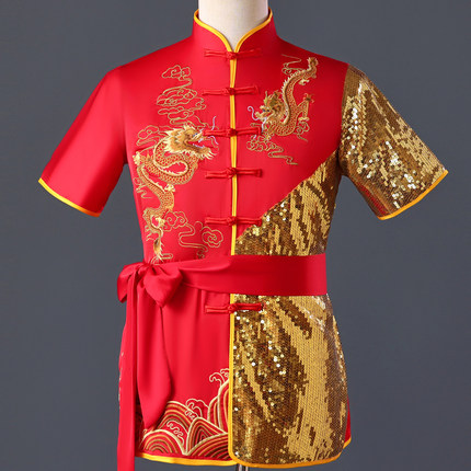 武术服装表演服儿童中国风功夫武术演出服男武馆打鼓训练比赛服装