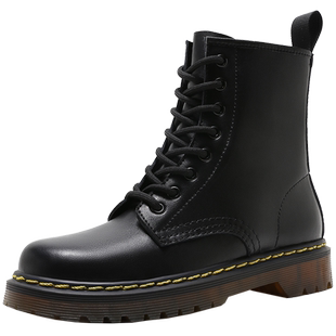 PM 马丁靴女秋冬单靴 系带短靴英伦风潮ins真皮靴子 断码清仓女鞋