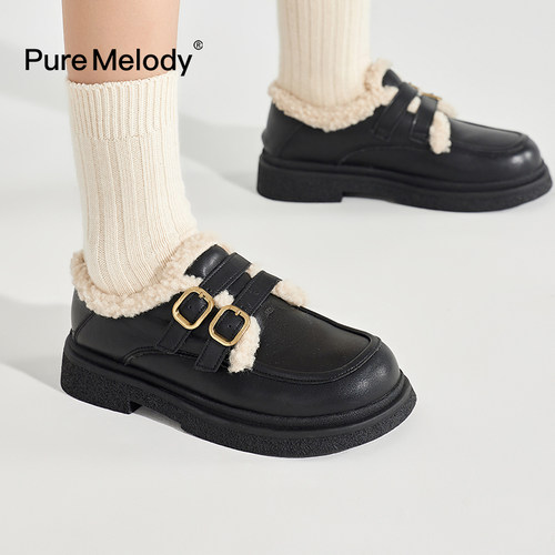 英伦复古增高jk小皮鞋毛毛棉鞋