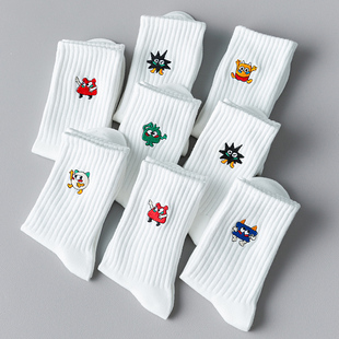 男童袜子白色中筒青少年可爱厚款 潮 白袜ins潮流学生运动长袜秋季
